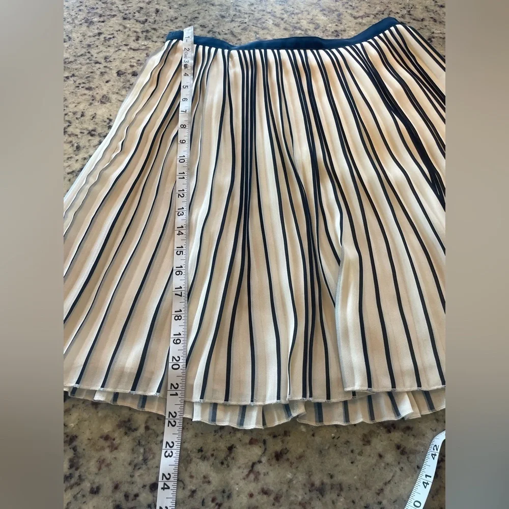 New J. Crew Cream pleated Circle Skirt with  navy Vertical Stripes SZ 4